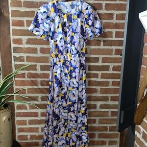 LOFT Blue and Purple Wrap Maxi Dress
